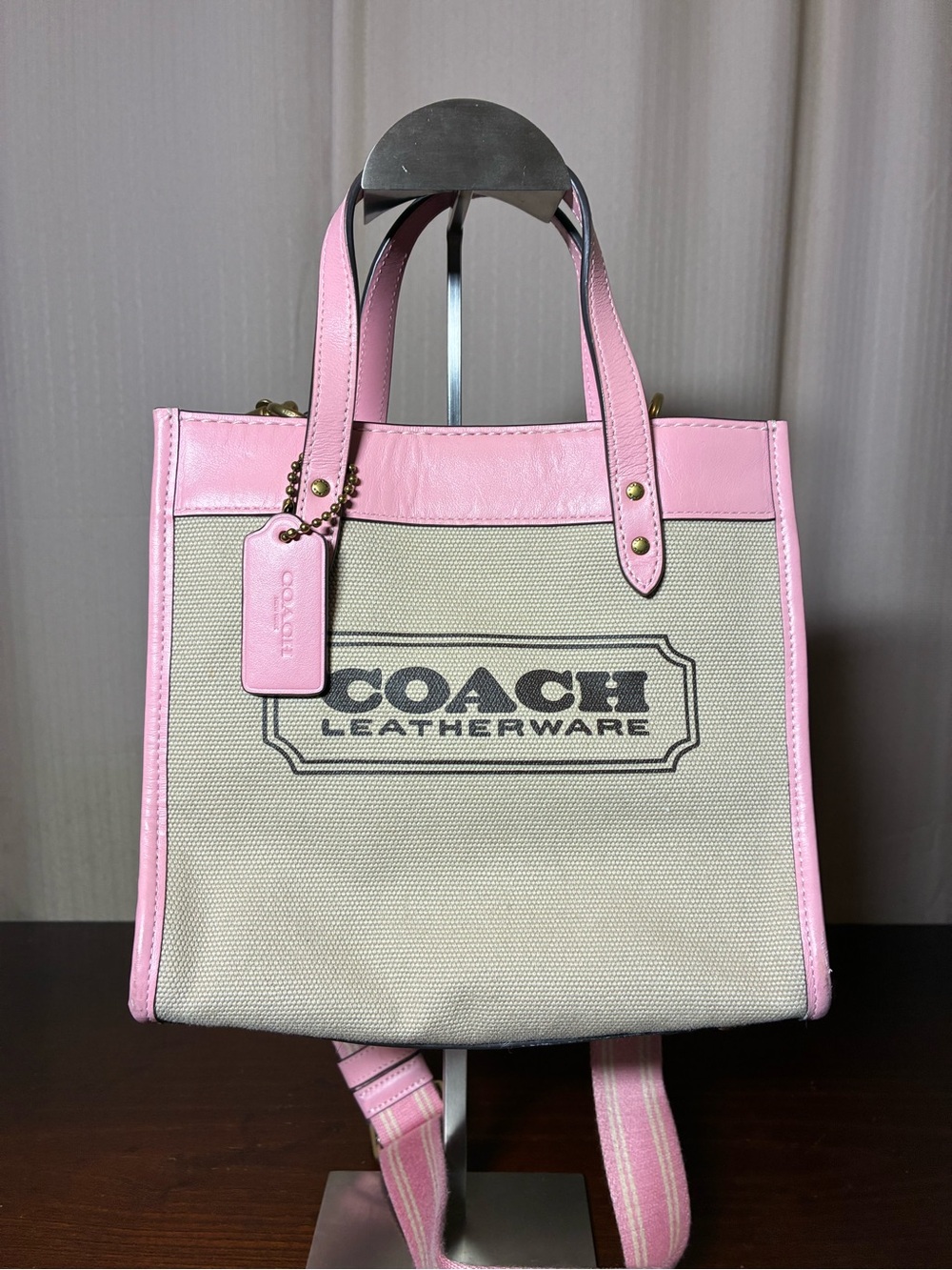 Coach Pink Trim Canvas Tote with Logo